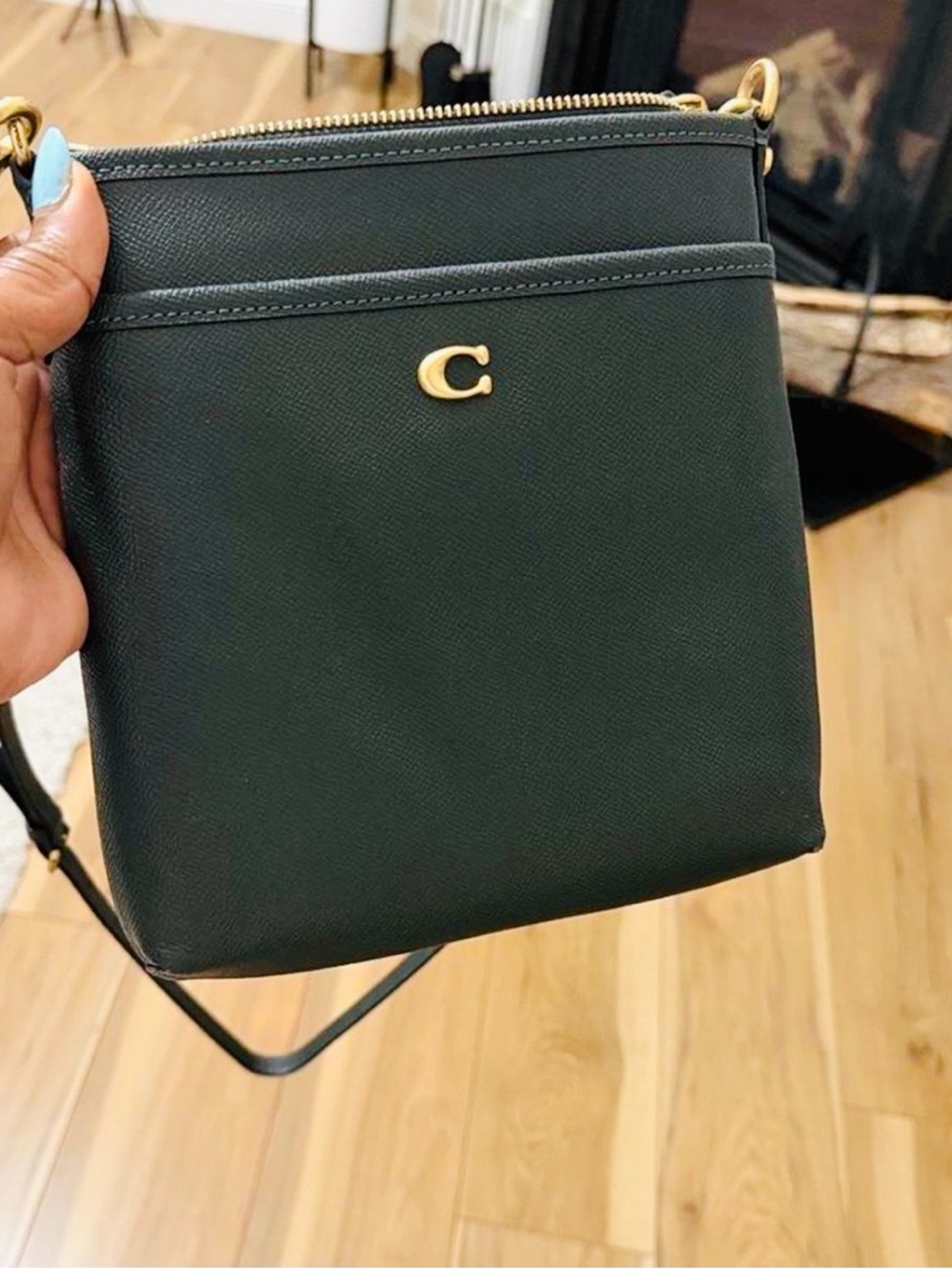 NWT Coach Canvas/Leather Crossbody Bag Green With Gold C Logo